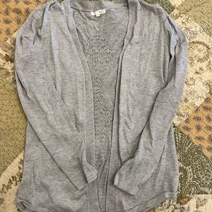 Maurice’s gray cardigan with lace-style detailing in the back